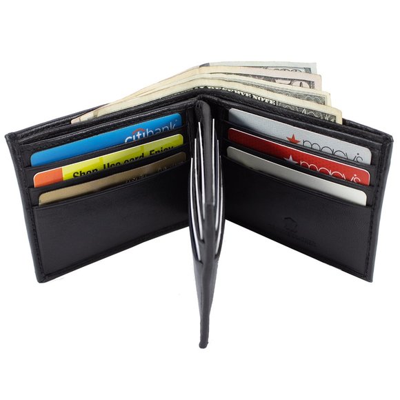 Men Bifold Lambskin Leather Black Wallet - Picture 7 of 16